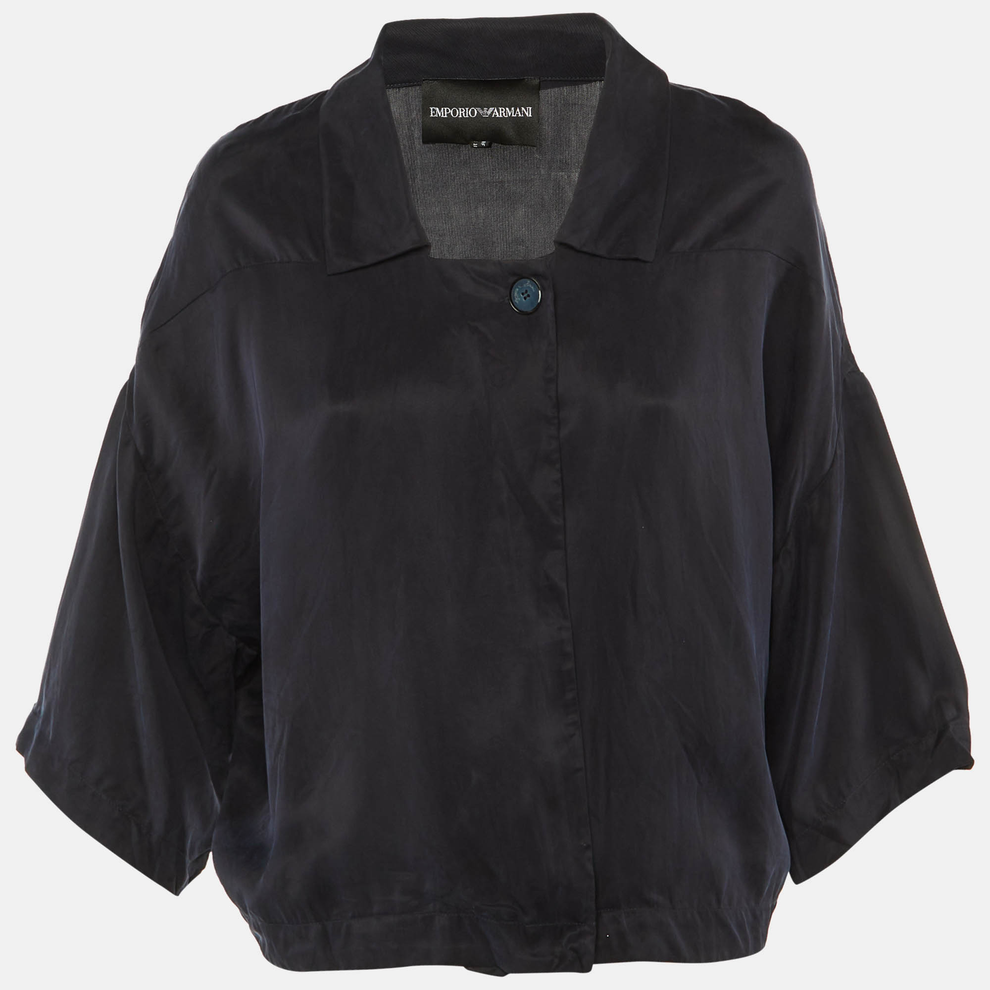 EMPORIO ARMANI Pre-owned Navy Blue Sateen Open Front Top M