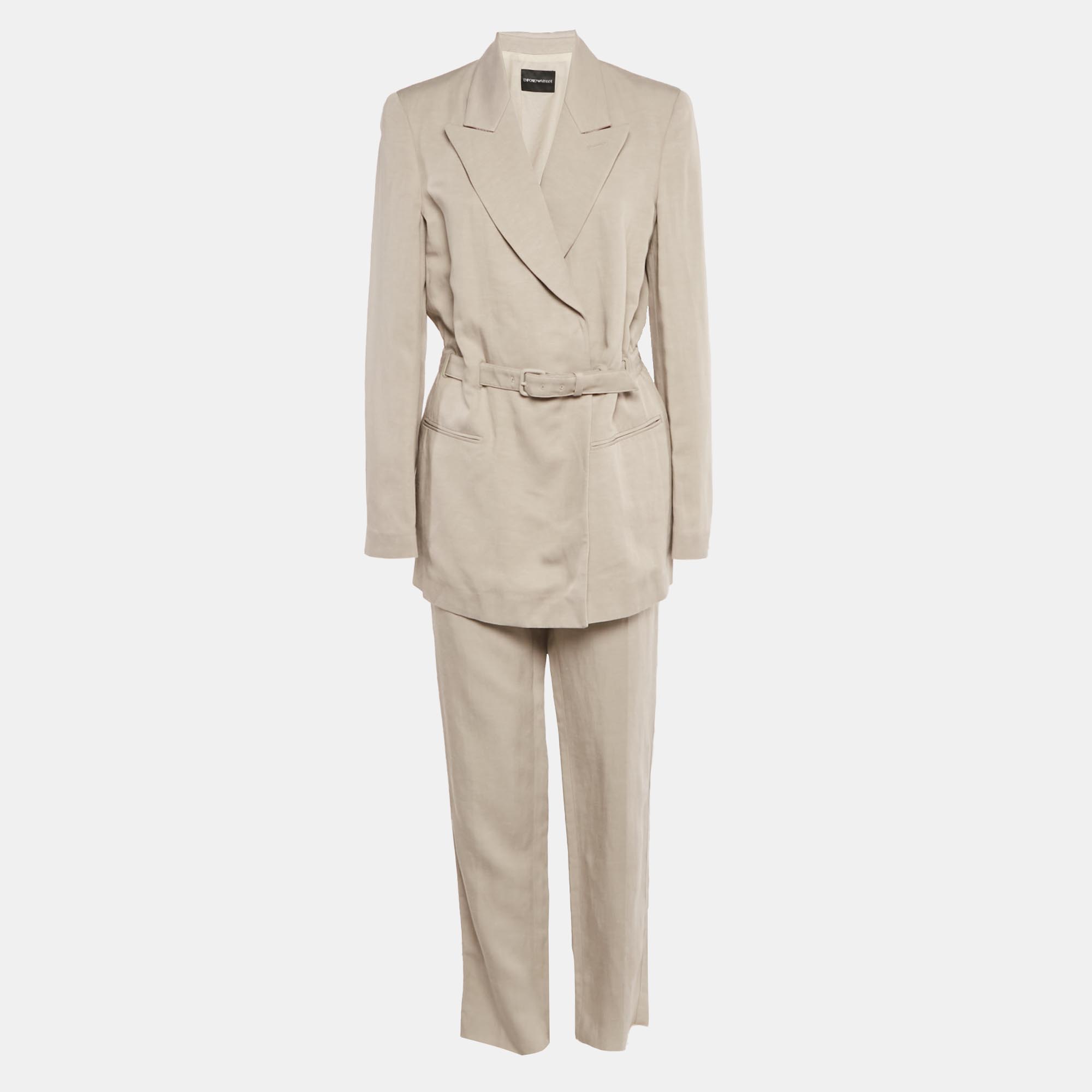 Pre-owned Emporio Armani Beige Crepe Blazer & Pants Set L In Sand