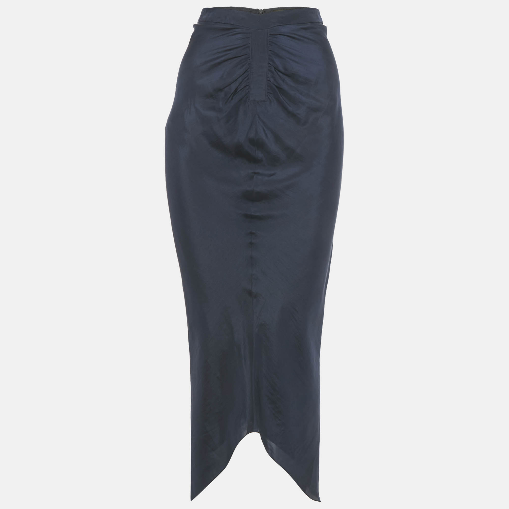 Pre-owned Emporio Armani Navy Blue Silk Asymmetric Midi Skirt Xs