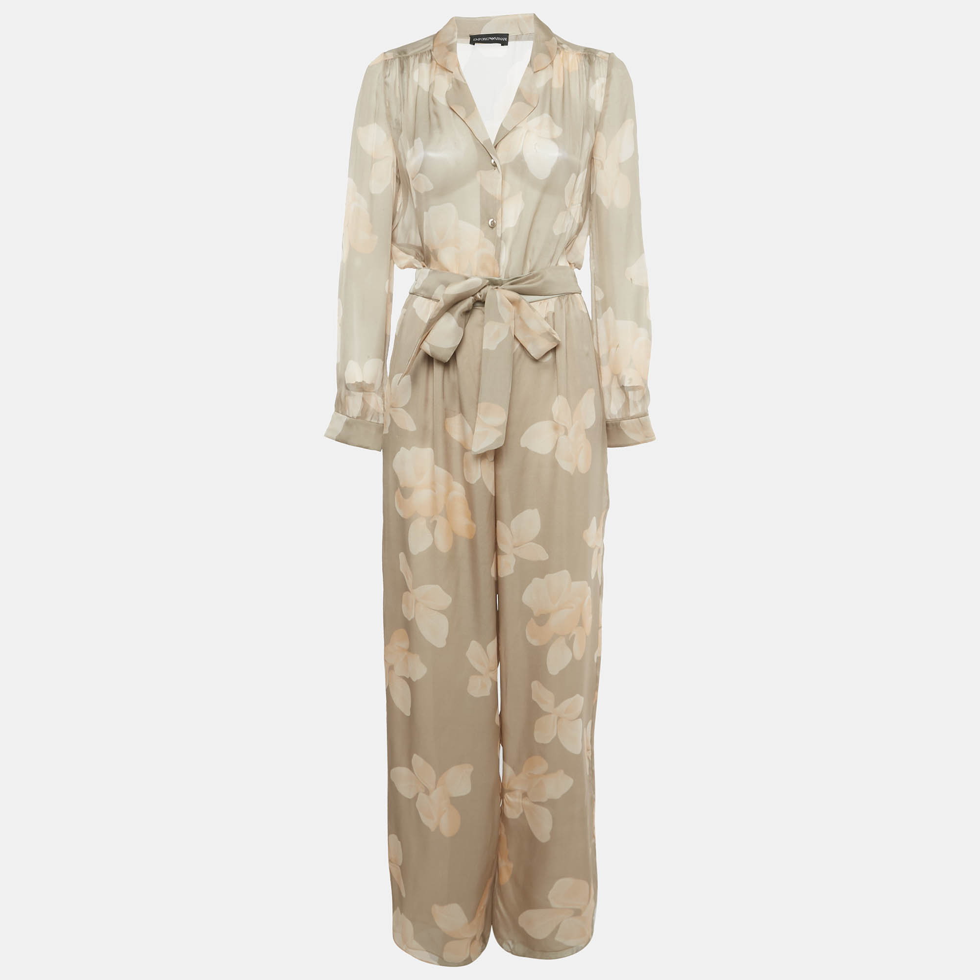 

Emporio Armani Beige Floral Printed Silk Belted Jumpsuit S