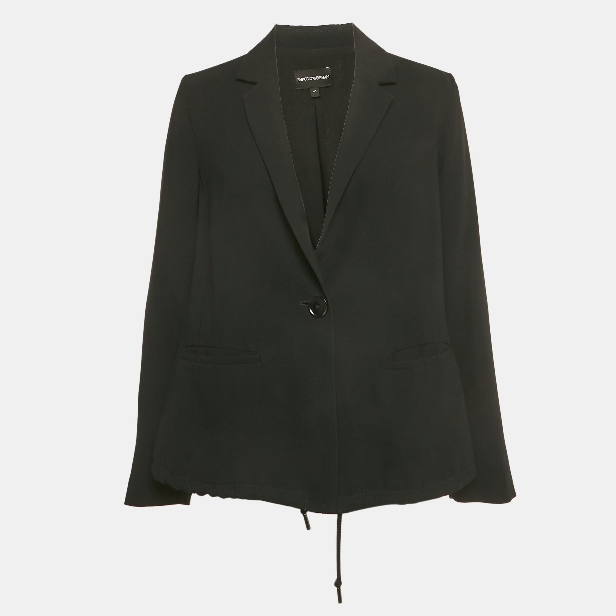 Pre-owned Emporio Armani Black Crepe Elasticated Waist Detail Blazer S