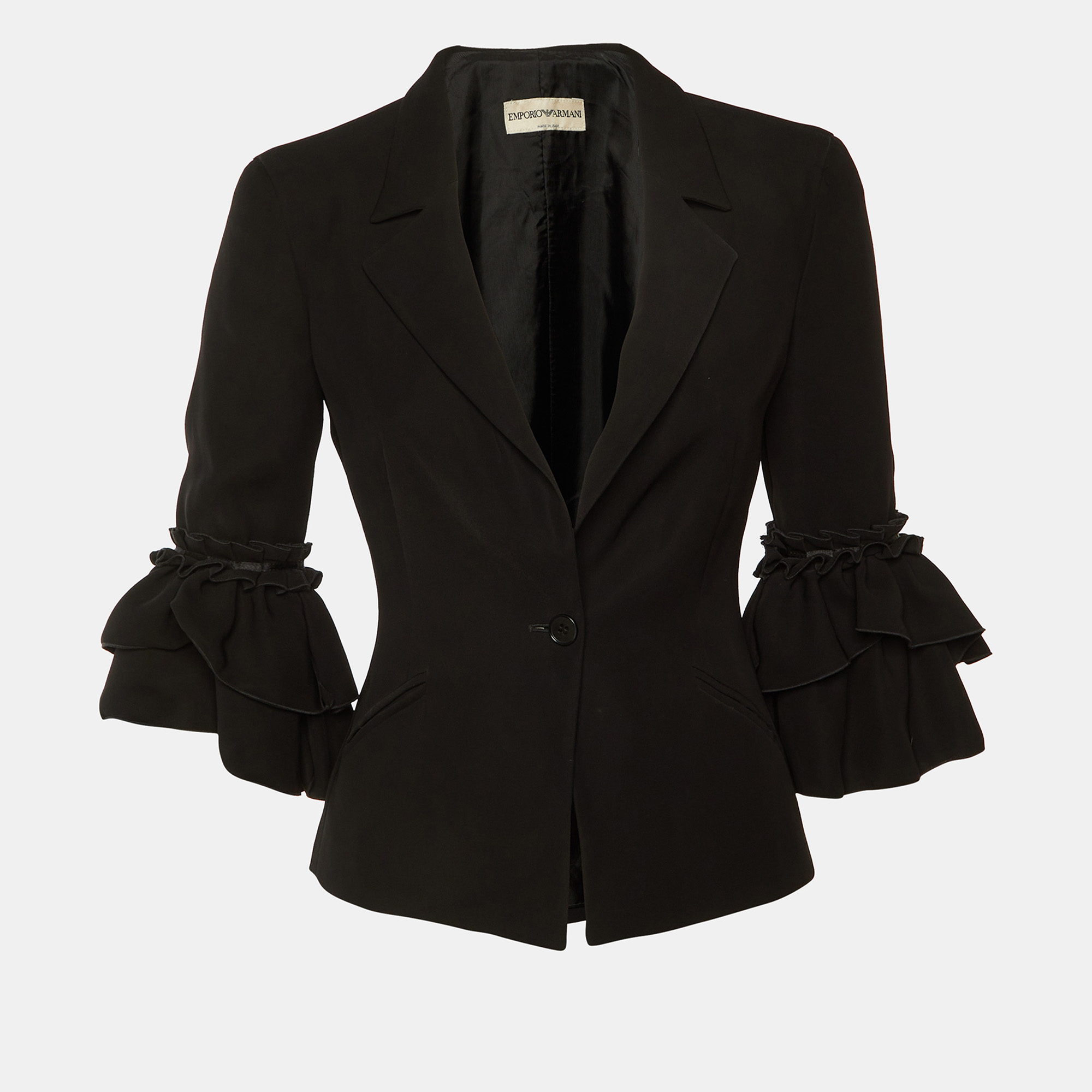 

Emporio Armani Black Crepe Ruffled Sleeve Blazer S