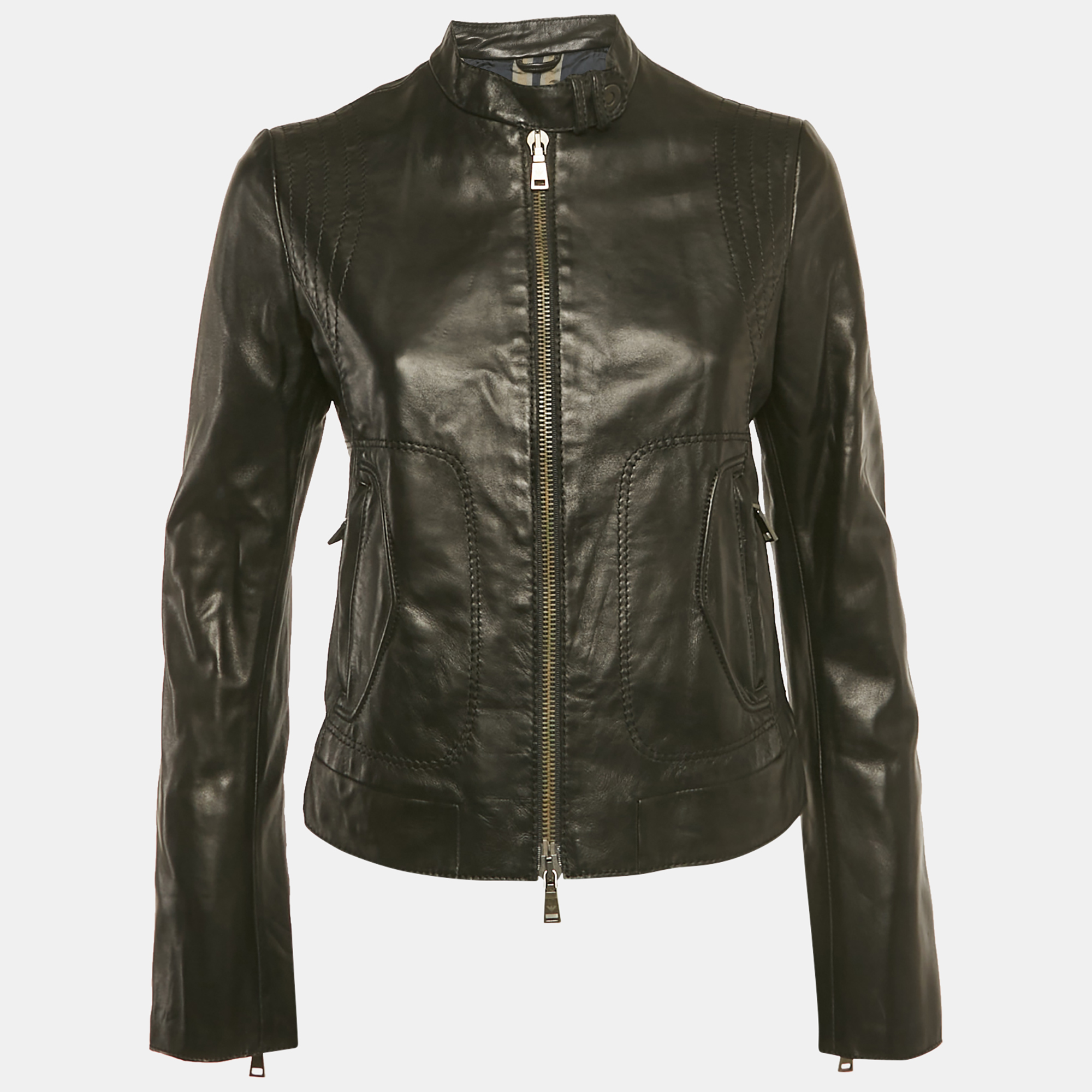 

Emporio Armani Black Lamb Leather Biker Jacket S