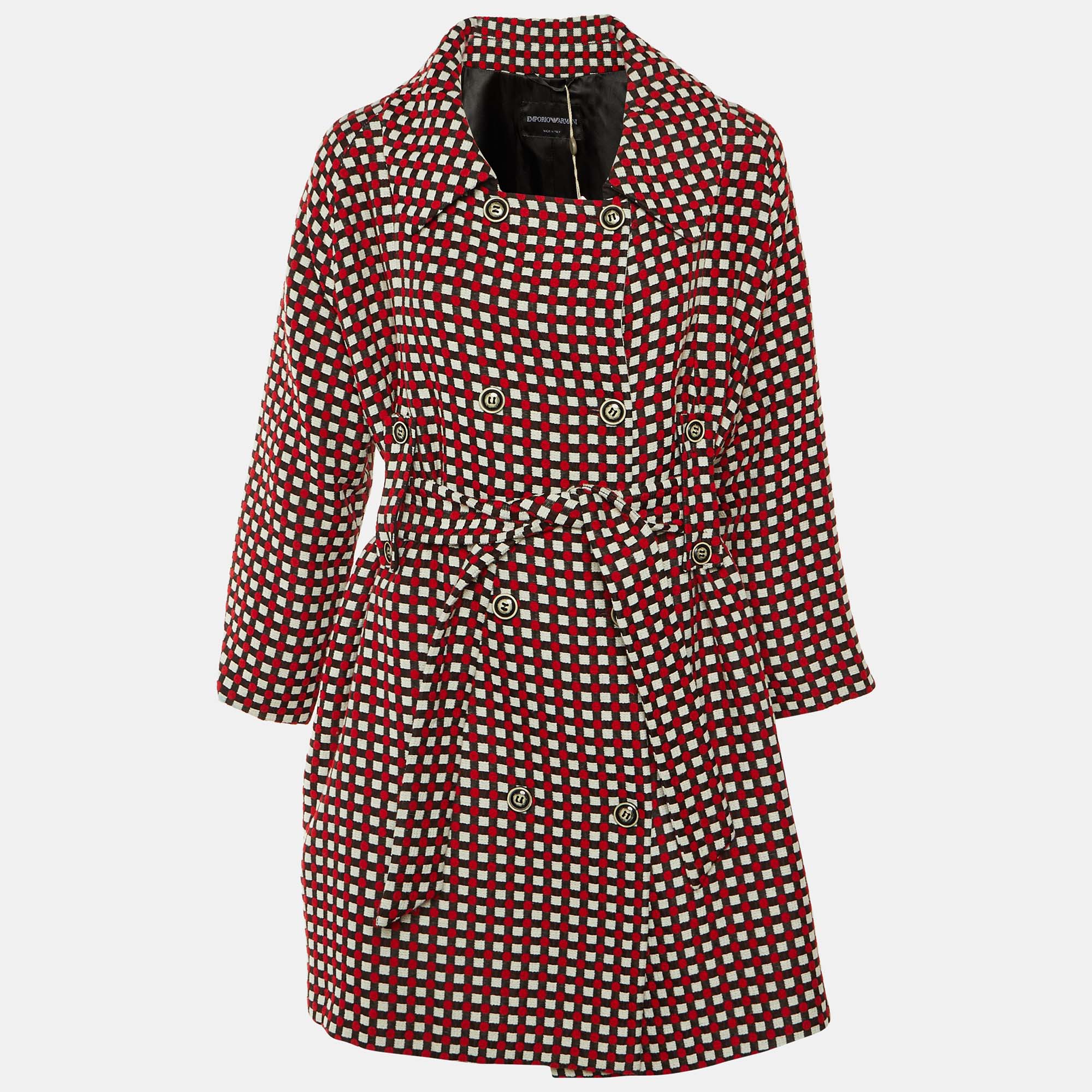 

Emporio Armani Multicolor Patterned Cotton Blend Belted Overcoat M