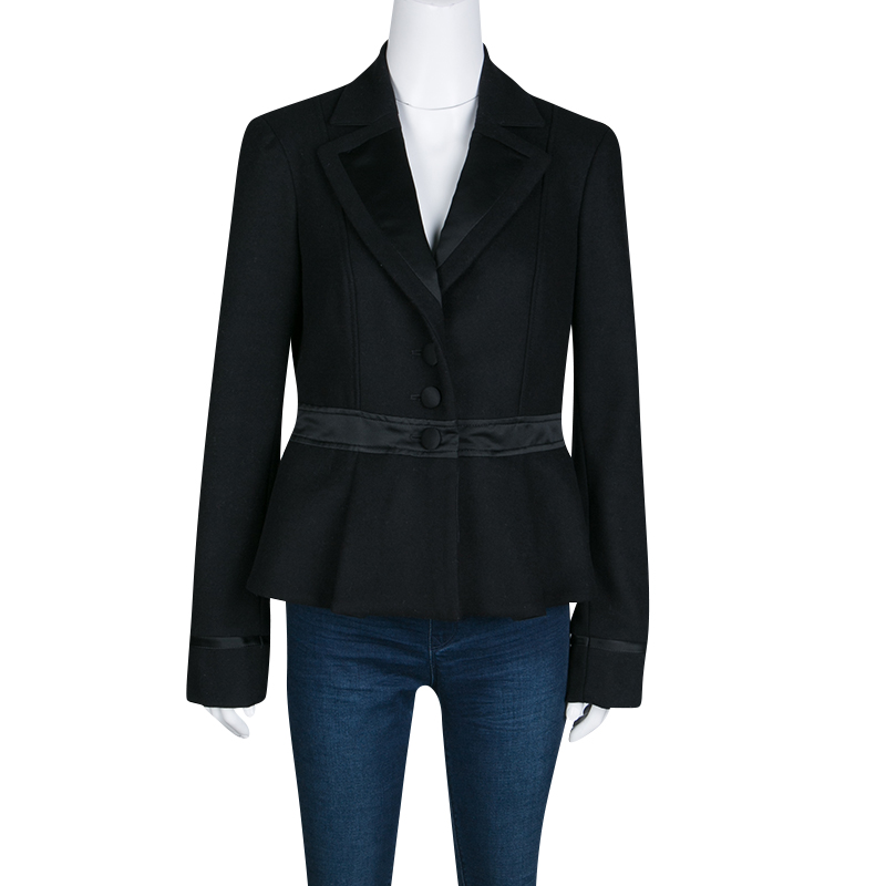

Emporio Armani Black Wool Satin Trim Button Front Short Coat