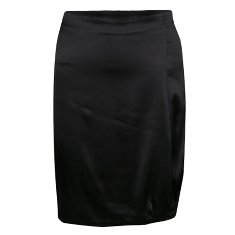 Pre Owned Emporio Armani Black Satin Twist Hem Detail Pencil Skirt S