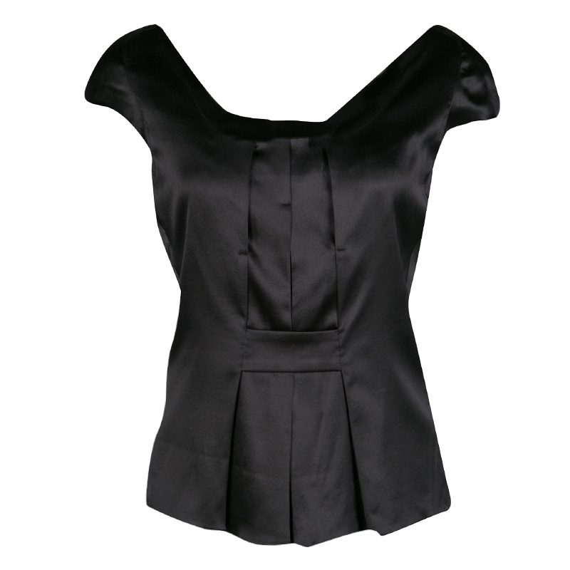 Emporio Armani Black Stretch Silk Satin Cap Sleeve Top S