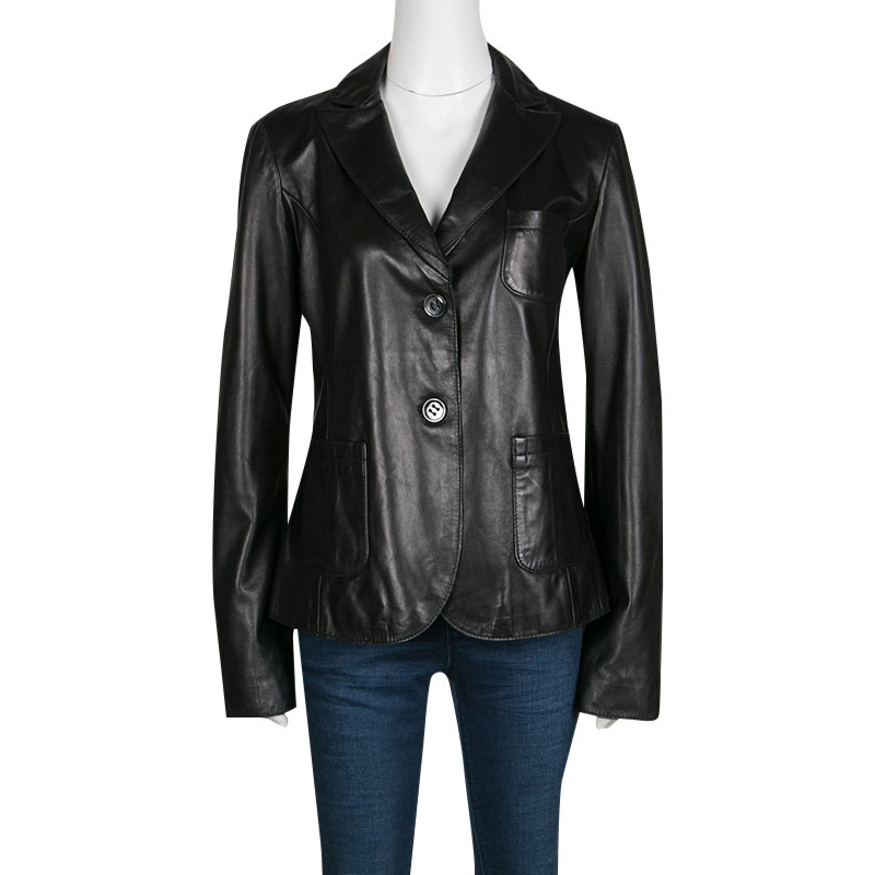 

Emporio Armani Black Lambskin Leather Two Button Blazer