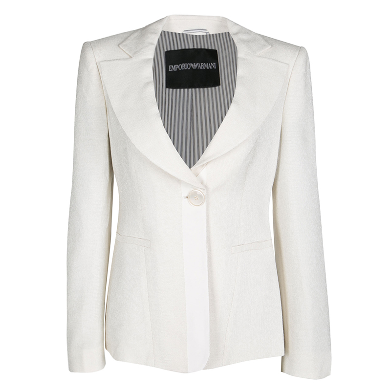 Pre Owned Empório Armani Cream Textured Two Button Blazer M