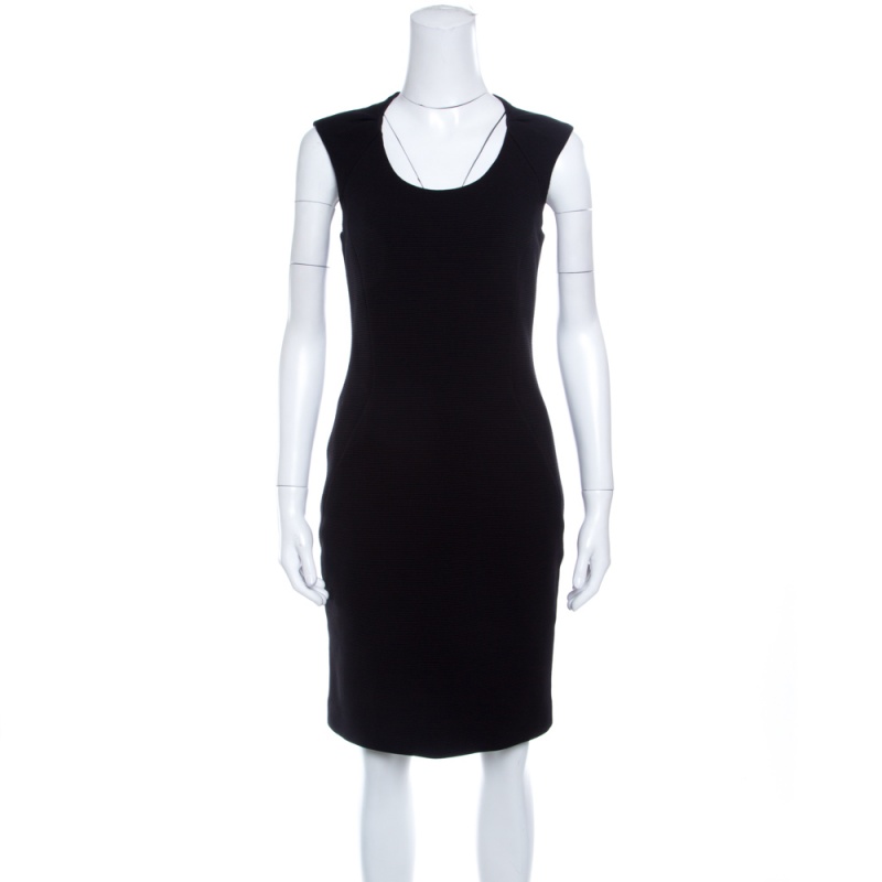 Emporio Armani Black Ribbed Knit Cap Sleeve Dress M