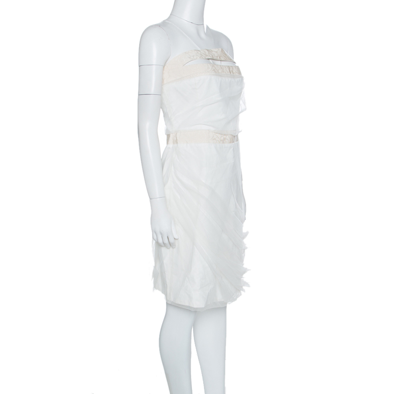

Emporio Armani White Draped Tulle Strapless Dress