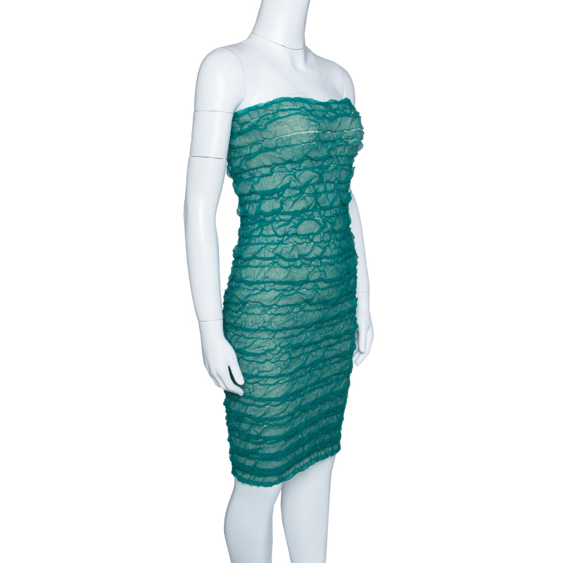 

Emporio Armani Green Puckered Mesh Applique Detail Tube Dress