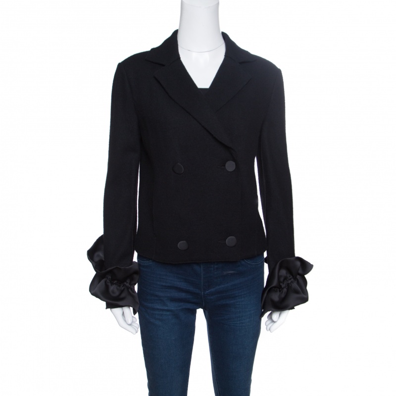 Pre Owned Emporio Armani Back Wool Blend Double Breasted Blazer M