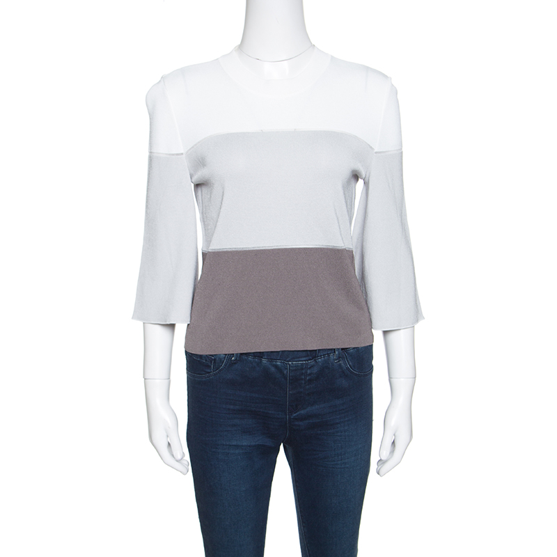 Pre Owned Emporio Armani Colorblock Striped Knit Flared Sleeve Top M