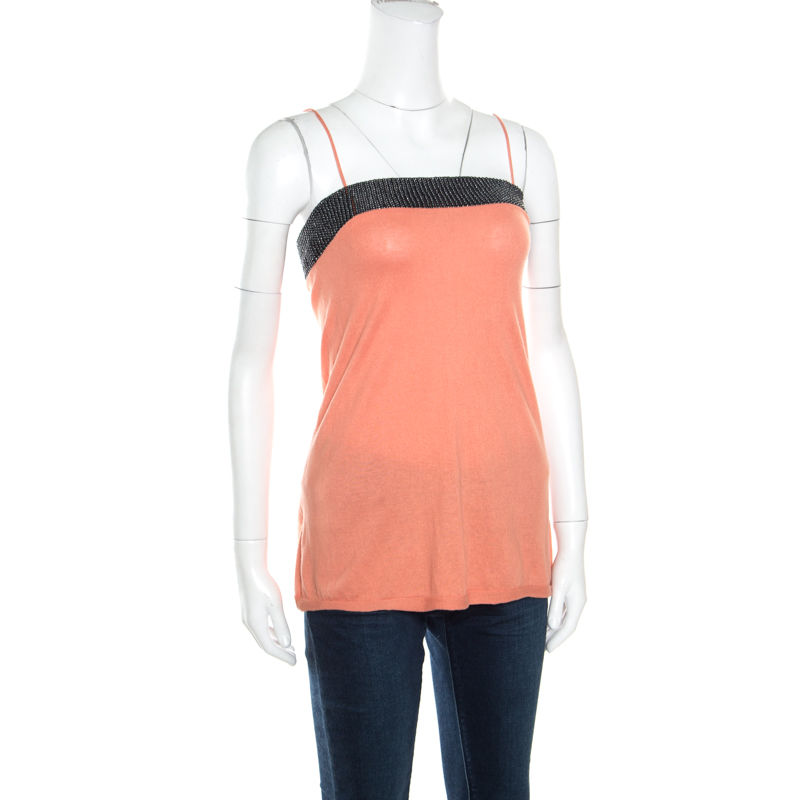 

Emporio Armani Coral Knit Beaded Yoke Detail Sleeveless Top, Orange