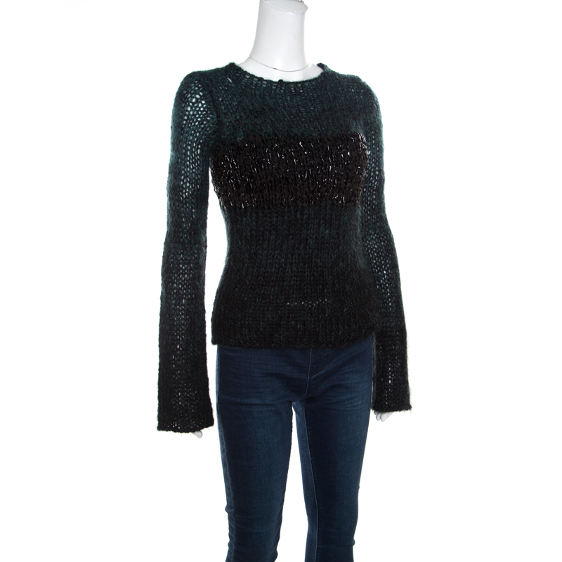

Emporio Armani Green Mohair and Wool Blend Braided Bodice Detail Sweater