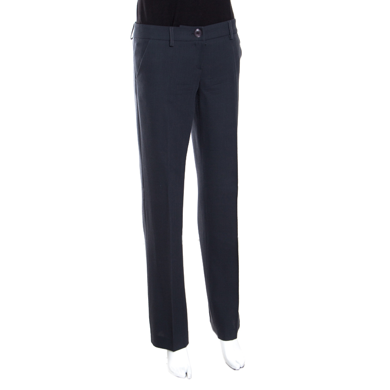

Emporio Armani Pine Green Wool Straight Fit Formal Trousers
