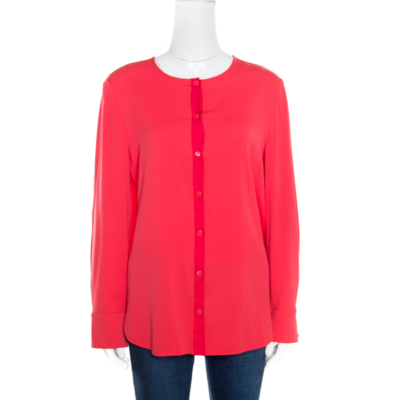 Pre Owned Emporio Armani Red Mulberry Silk Long Sleeve Blouse L
