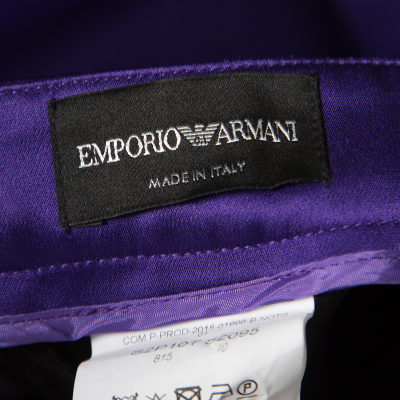 Pre-owned Emporio Armani Purple Satin Pleated Wide Leg Trousers S