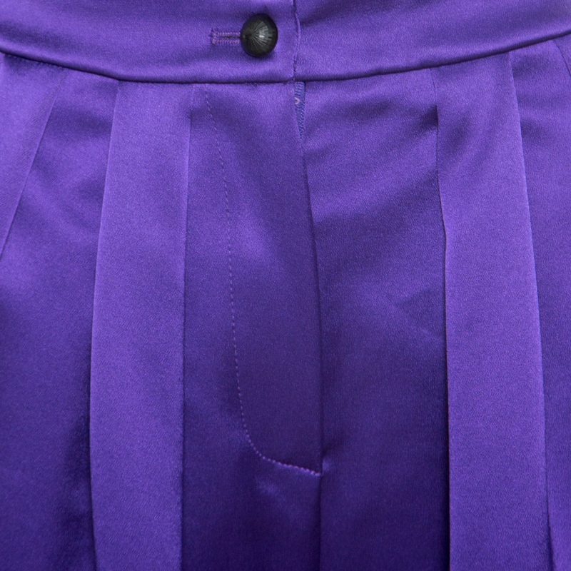 Pre-owned Emporio Armani Purple Satin Pleated Wide Leg Trousers S