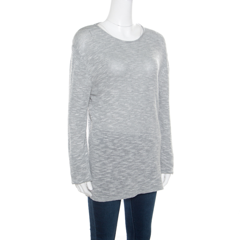 

Emporio Armani Grey and White Knit Crew Neck Sweater