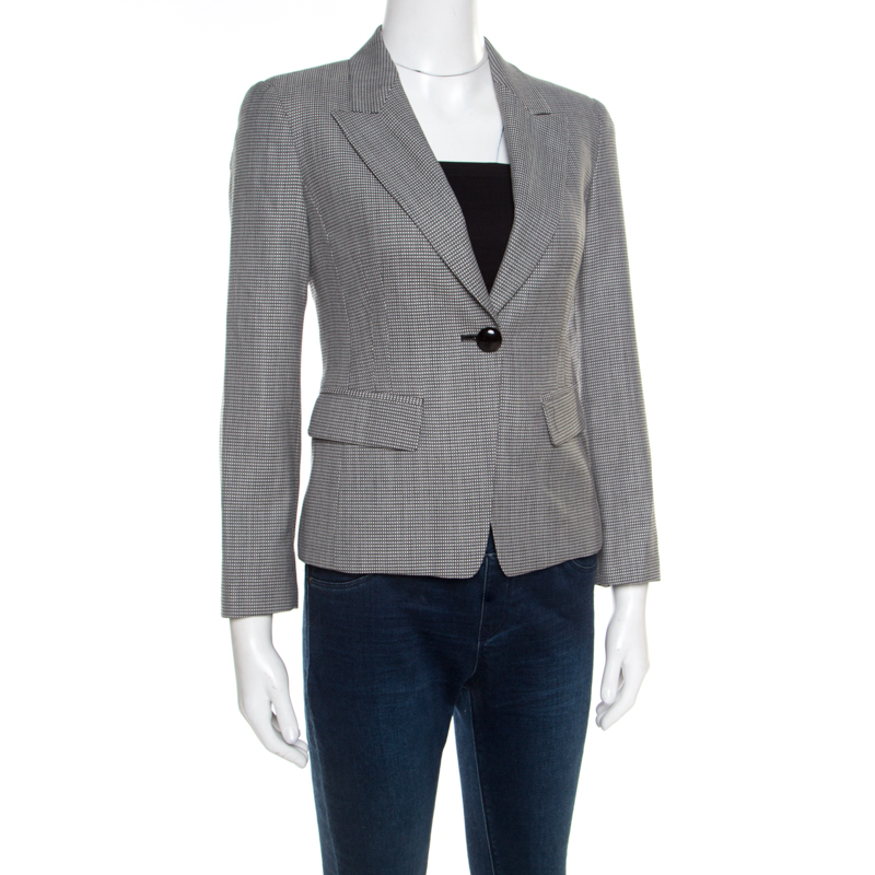 

Emporio Armani Monochrome Jacquard One Button Blazer, Black