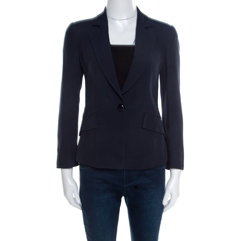 Pre Owned Emporio Armani Navy Blue One Button Tailored Blazer S