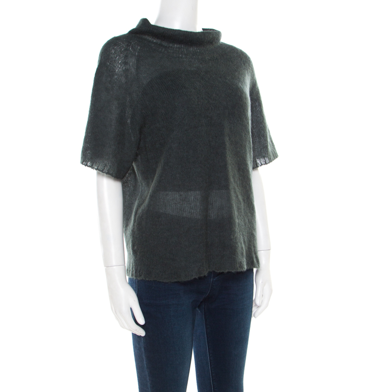 

Emporio Armani Grey Loose Knit Short Sleeve High Neck Sweater