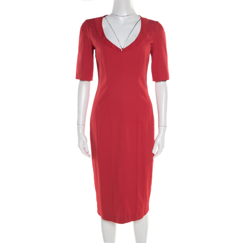 Emporio Armani Red Textured Short Sleeve Pencil Dress M Emporio Armani ...