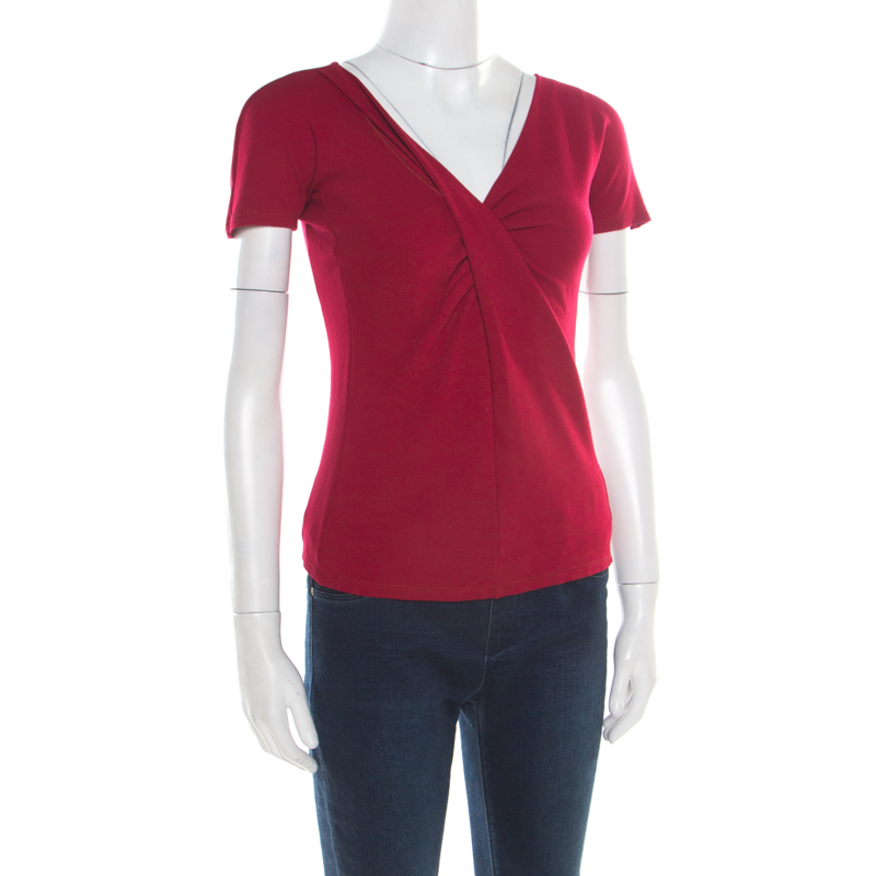 

Emporio Armani Red Twist Front Detail Short Sleeve Top
