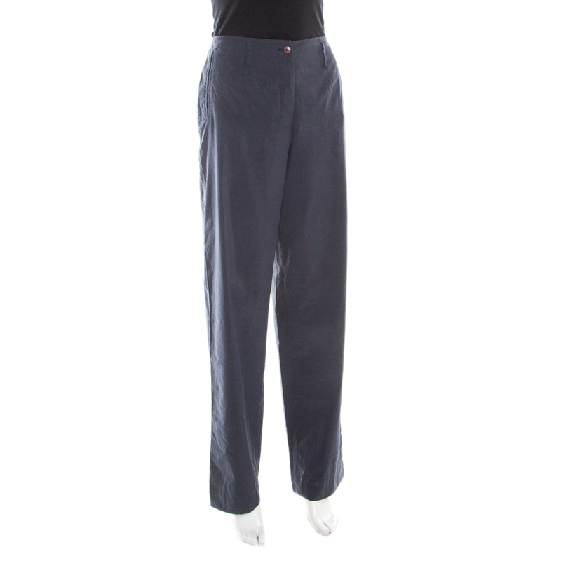 

Emporio Armani Midnight Blue Silk High Waist Wide Leg Trousers