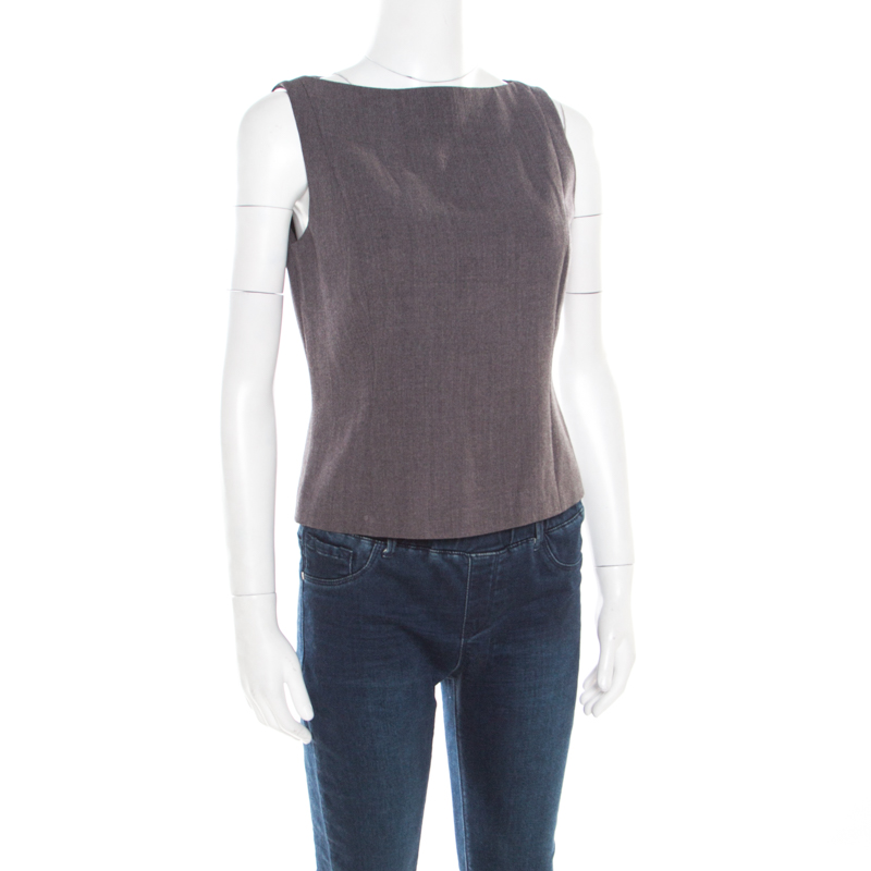 

Emporio Armani Grey Bateau Neck Sleeveless Blouse