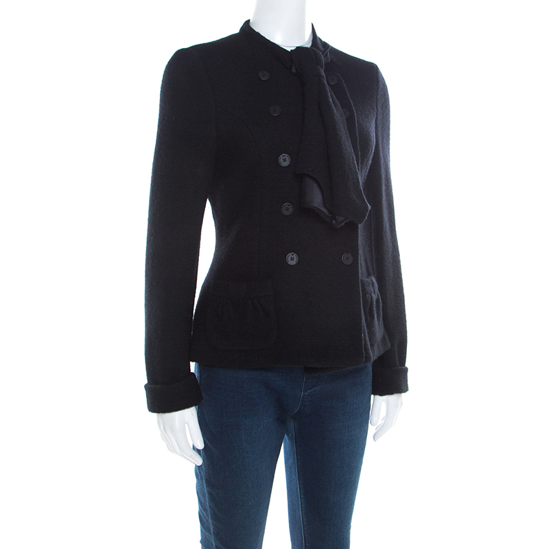 

Emporio Armani Black Felted Wool Bow Detail Double Breasted Short Coat M