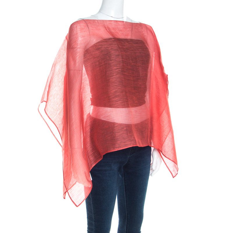 

Emporio Armani Tangerine Linen Silk Sheer Poncho, Orange