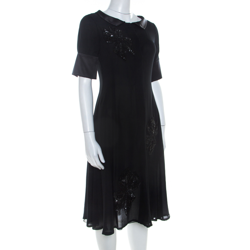 

Emporio Armani Black Floral Sequin Embellished Silk Shirt Dress