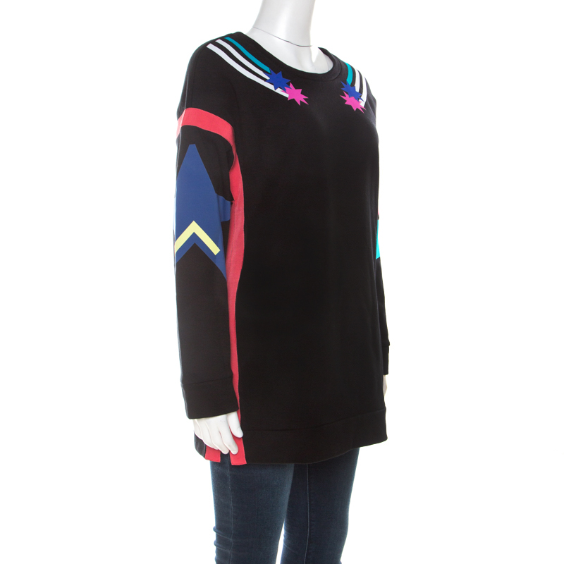 Pre-owned Emporio Armani Black Knit Star And Fish Print Long Sweatshirt S