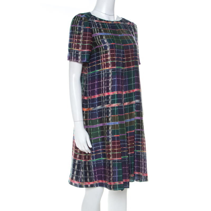 

Emporio Armani Multicolor Madras Check Silk Pleated A Line Dress