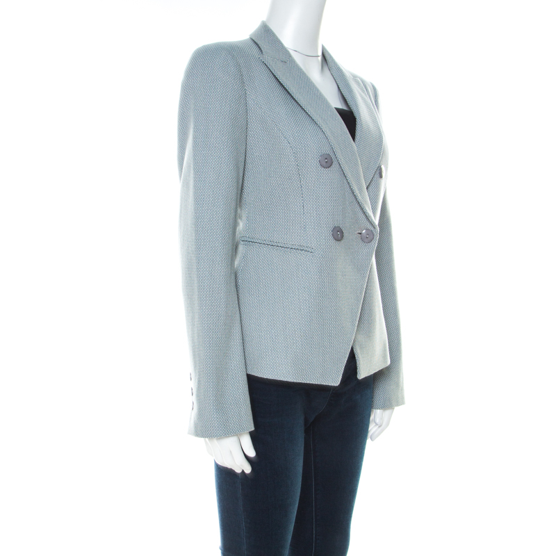 

Emporio Armani Light Blue Cotton Tweed Double Breasted Blazer