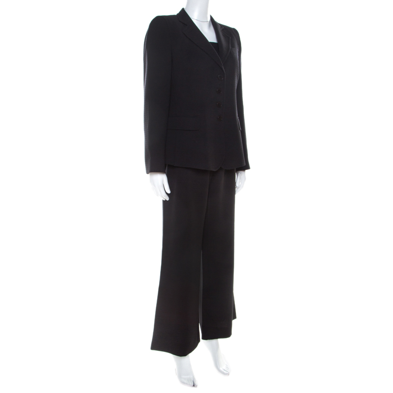 

Emporio Armani Black Textured Crepe Padded Shoulder Detail Tailored Suit