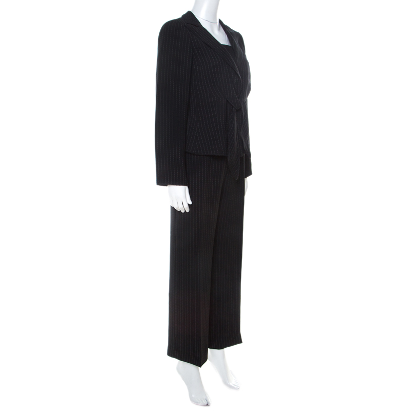 

Emporio Armani Black Pinstripe Crepe Waist Tie Detail Tailored Suit