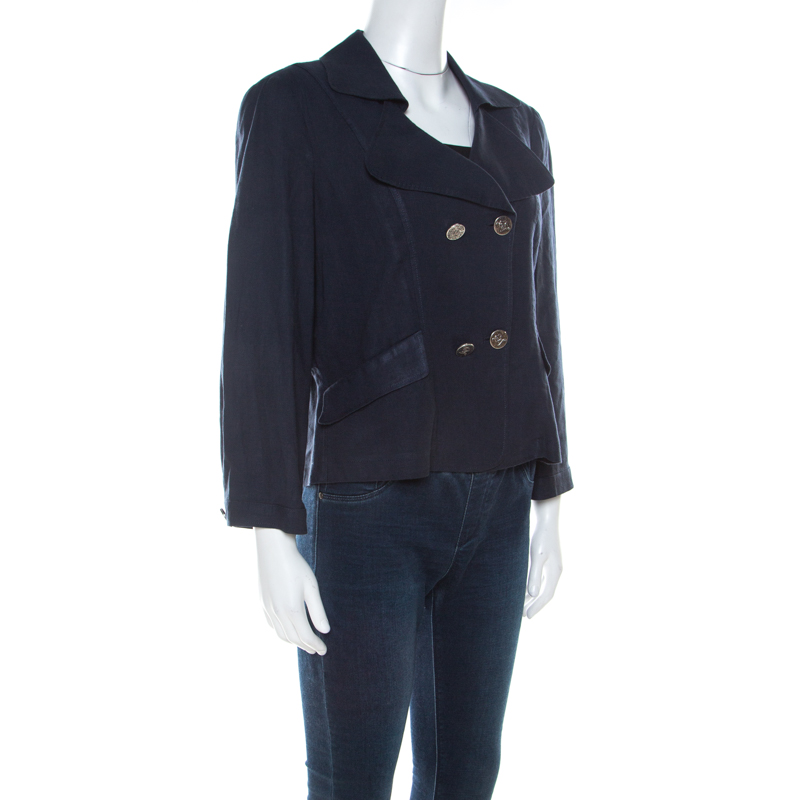 

Emporio Armani Dark Blue Linen Padded Shoulder Jacket
