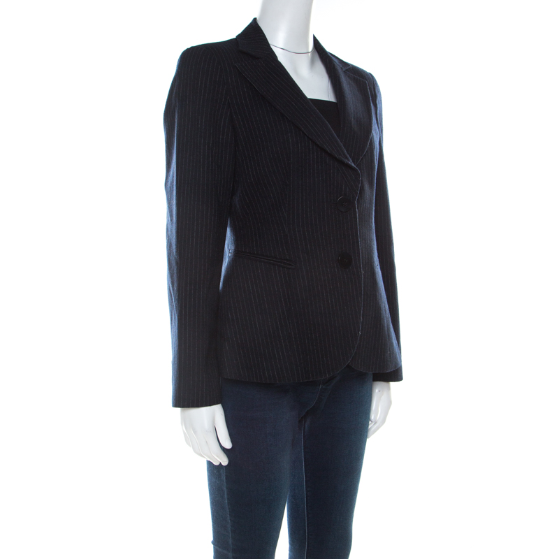 

Emporio Armani Linea Tailor Navy Blue Pinstriped Wool Blazer