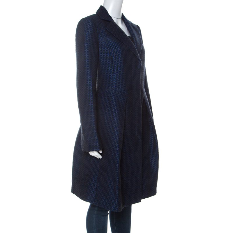 

Emporio Armani Blue Wool Jacquard Mid Length A-Line Coat