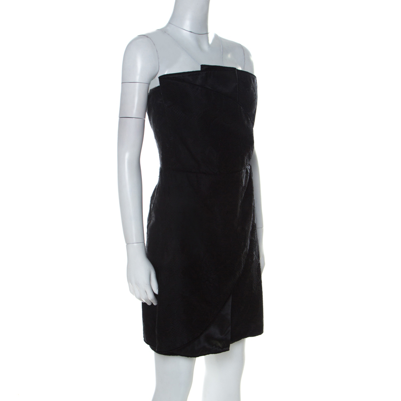 

Emporio Armani Black Lace Strapless Faux Wrap Dress