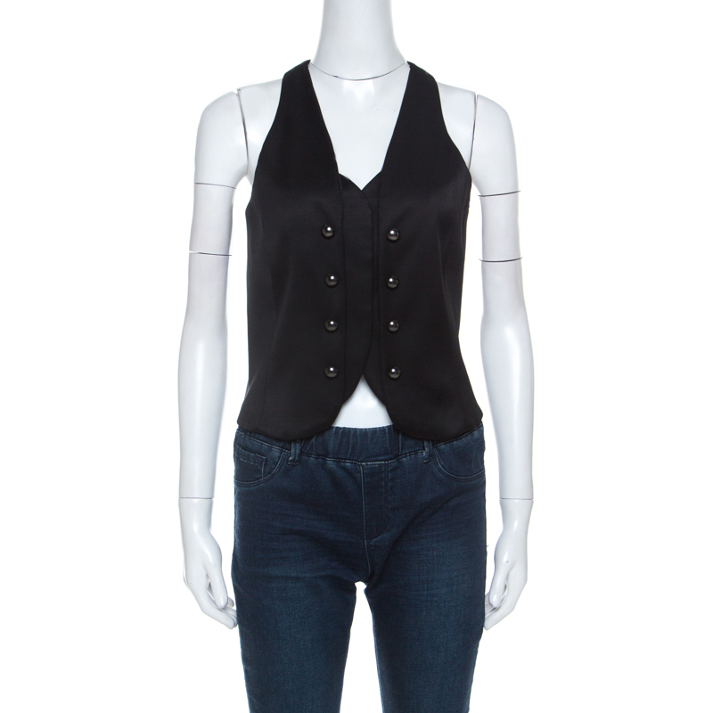 Pre Owned Emporio Armani Black Wool Blend Show Button Detail Waist Coat S