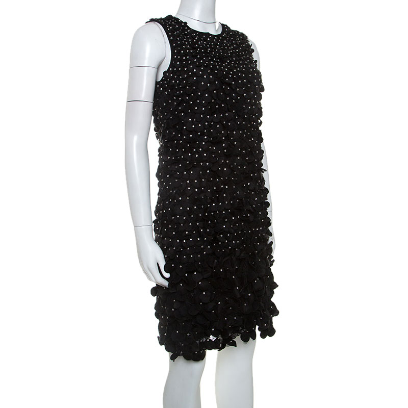 

Emporio Armani Black Silk Blend Applique Detail Sleeveless Dress