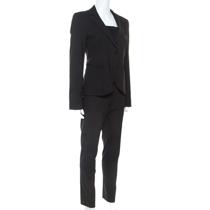 

Emporio Armani Black Striped Wool Blend Tailored Suit
