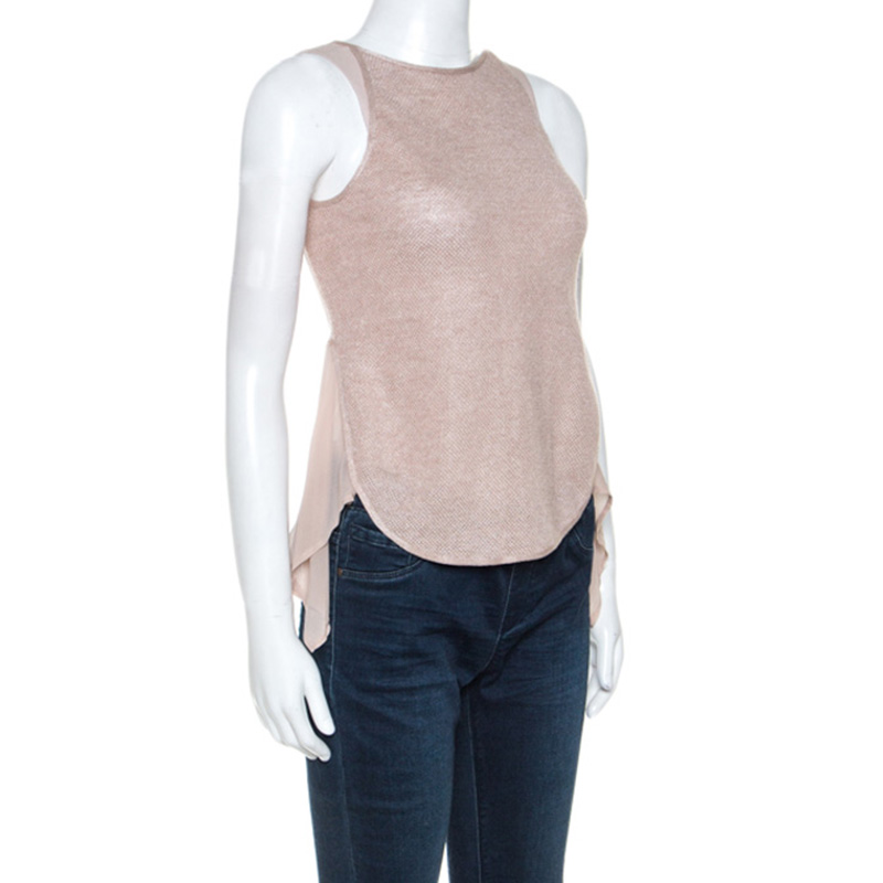 Pre-owned Emporio Armani Dusky Pink Silk Insert Crochet Knit Top Xs