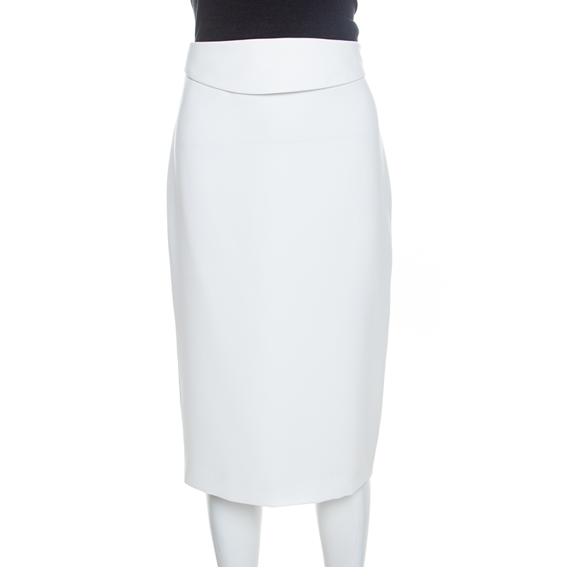 Pre Owned Emporio Armani Off White Silk Waist Band Detail Sheath Skirt M