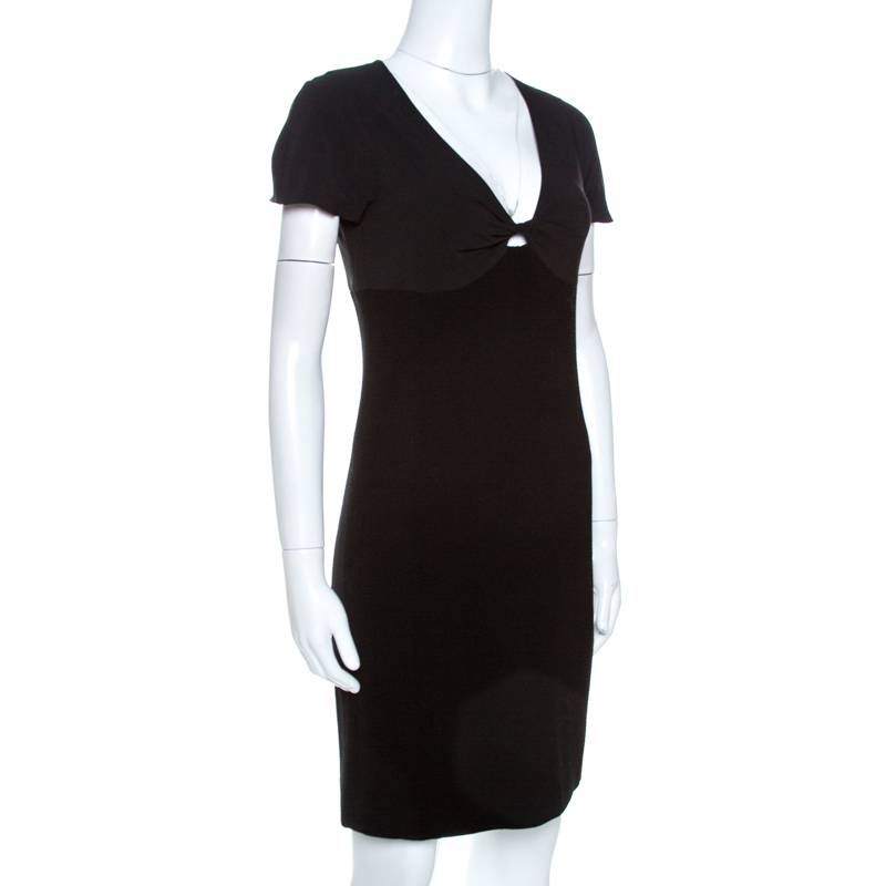 

Emporio Armani Black Stretch Crepe Twisted Knot Detail Fitted Dress